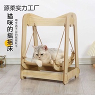 2025 Cat Swing Cradle Bed Hammock Swing Frame Wooden Chair Nest Kitten Swing Pet Shaking Bed