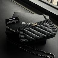 Chanel boy黑金羊皮三層迷你鏈包