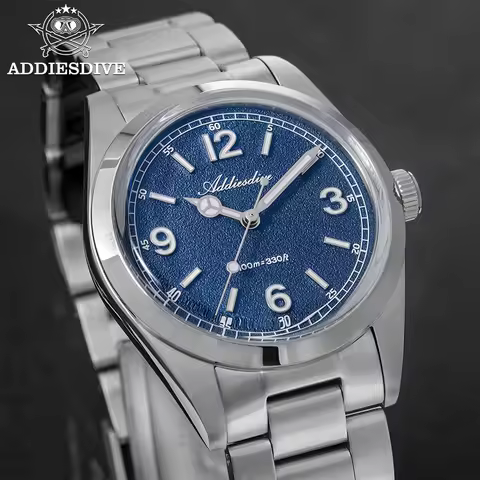 ADDIESDIVE 36mm AD2518 Men's Watch 316L Stainless Steel Bubble Mirror Glass 10Bar Diving Quartz Watc
