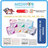 UNIGLOVES DISPOSABLE NEEDLE Jarum Picagari Needle Syringe 18G / 21G / 23G / 24G / 25G/ 30G (100pcs)
