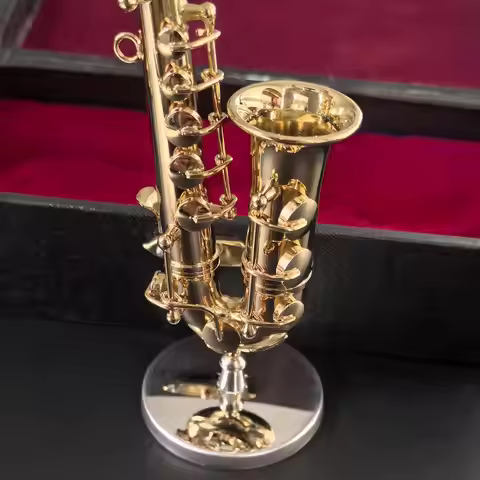 Sax Model Gold Plated Miniature Saxophone Brass Musical Instrument Collectible With Stand Case For D
