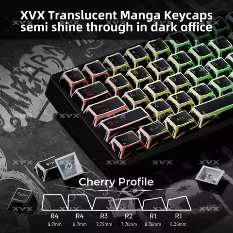 XVX Balck Comic Theme Keycap PBT Manga Style Keyboard Cap Cherry Profile Gaming KeyCap for Mechanica