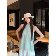Pastel Blue Soft Silk Camisole, High Quality Silk Camisole for elegant beach wear, Korean style AK 2