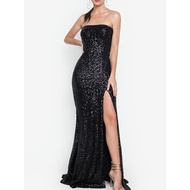 Bandeau Train Long Dress Evening Dress Party Gown Sequined Gown - Lilly