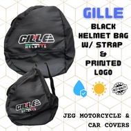 GILLE | BLACK HELMET BAG WITH STRAP &amp; PRINTED LOGO | JEGMOTORS