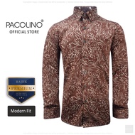 Pacolino - (Modern Fit Cutting) Brown Color Malaysia Men Premium Batik Long Sleeve Kemeja Batik Lela