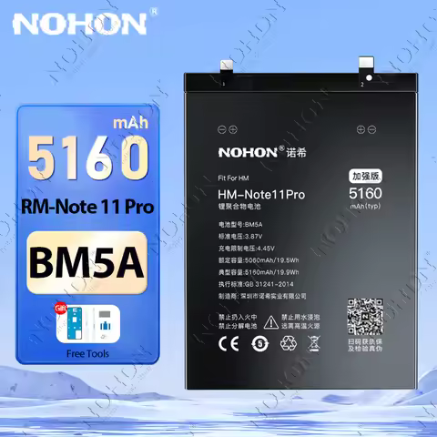 NOHON Phone Battery for Xiaomi Redmi Note 11 Pro 12 13 10 9 9S 8 7 6 5 4 11S Batteries BM5A BN53 BN5