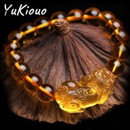 Yukiouo Jewelry Saudi Gold 18k Pawnable Legit Pure Gold Bracelet for Women Personality Unique Design Glass Bead Hand String Pixiu Couple Bracelet Aesthetic Engagement Gift Birthday Gift Stainless Steel Jewelry Non Tarnish Hypoallergenic