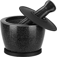 Spacenight Mortar and Pestle Set Solid Granite, Silicone Base and Cover- Heavy Duty, Guacamole Bowl, Stone Grinder Bowl, Stone Mill Grinder, Herb Grinder Bowl, Spice Grinder Bowl -2 Cup
