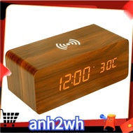 【A-NH】Electronic Clock, Mobile Phone Wireless Charging Wood Clock,LED Digital Clock Sound Control Function, Decoration