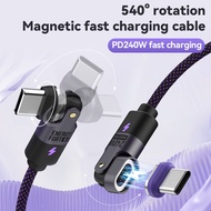 240W Dual Rotation Magnetic Cable 540° USB C to 180° Magnetic Tip Fast Charging Cable Rotation for A