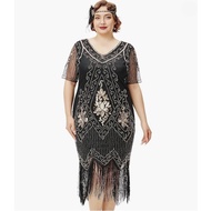 BABEYOND Plus Size 1920s Art Deco Fringed Sequin Dress Flapper Gatsby Costume Dress for Women