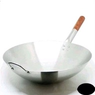STAINLESS STEEL FRIED RICE PAN WITH WOODEN HANDLE - 30 - 42 CM