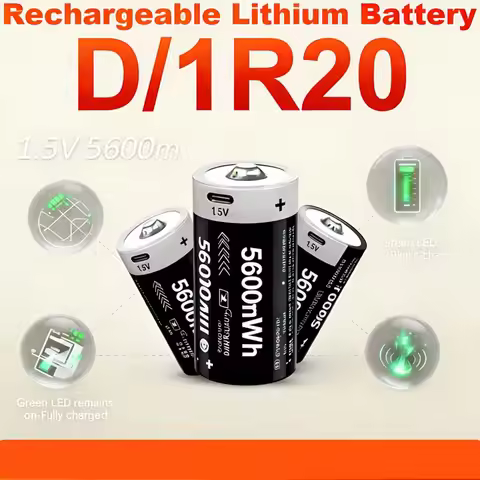 USB Rechargeable LR20 D Battery 5600mWh High Capacity 1.5V Li-ion for Water Heater Gas Igniter Toys 
