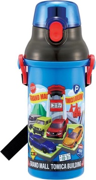 Skater - 日本製 Skater Tomica BLUE 汽車 超輕一按式 0.48L 480ml 水壺可以直接飲用 抗菌水 水瓶 壺 帶姓名貼紙 平行進口 (with name sticker