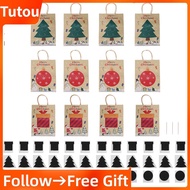 Tutoushop 12Pcs Christmas Party Bags Kraft DIY Scratch Paper Gift Pack W/Handle Present GP