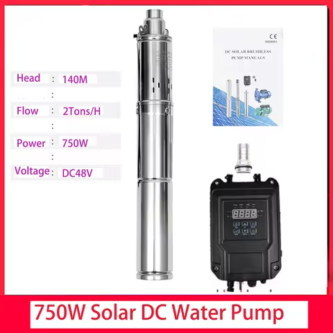 750W Solar Drilling Pump DC48V Solar Brushless Submersible Pump Max Head 140M With External Controll