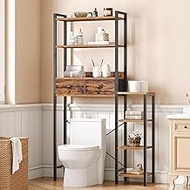 HOOBRO Over The Toilet Storage with 7 Shelves and 2 Drawers, Freestanding Bathroom Organizer, Industrial Bathroom Space Saver, Mass-Storage Side Storage Open Rack, Rustic Brown and Black BF01TS01
