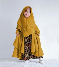 Gamis syari anak usia 7-9 tahun plus hijab/ gamis kombinasi batik/ gamis anak best seller model terbaru/ baju muslim anak perempuan