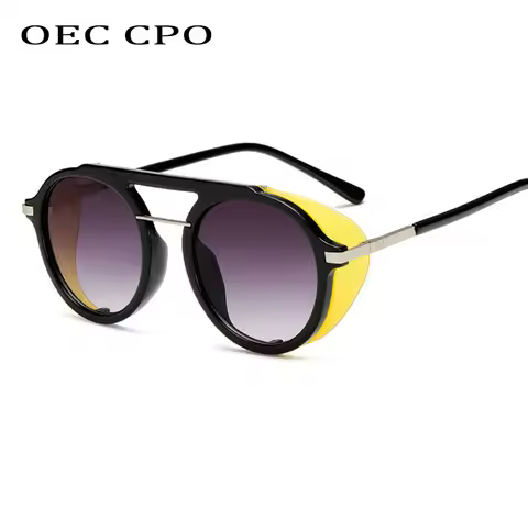 OEC CPO Steampunk Sunglasses Men Women 2019 Fashion Round Sunglasses Women Shield Vintage Punk Eyewe