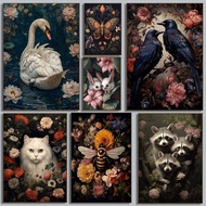 Dark Academia Plant Flower Animal Moth Fox Albino Fruit Bats Hare Poster Canvas Printing Moody Goth 