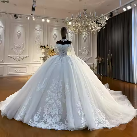 Customized NS5063 Elegant Off White Lace No Silver Wedding Dress Straps