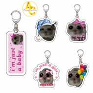 Keychain, Standee Model Meme Im Just A Girl Sad Hamster Study Desk Decoration