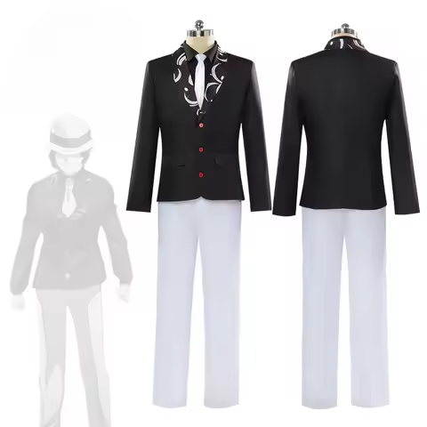 Kibutsuji Muzan Demon Master Cosplay Man Prop Wig Black Dress Coat Pant White Hat Halloween Carnival