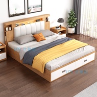 🛏️Youmanni🛏️tatami storage bed bedroom double bed with usb charge bedside lamp nordic high box bed drawer storage 1.5/1.8m board storage bed king size bed frame