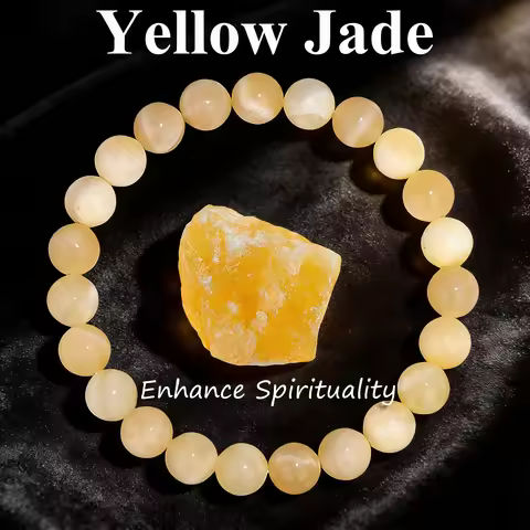 Natural Yellow Jade Bracelet 6 8 10mm Beaded Healing Crystal Reiki Jewelry Vitality Charm Luck Joy P