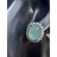 #J730 100% Natural Grade A Icy Water Blue Jade Jadeite Earrings H15.9m 925 Silver