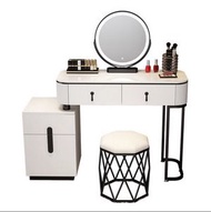 全城熱賣 - 現代簡約小戶型化妝桌收納櫃(100黑白桌+2抽櫃+鏡+鳥巢凳)