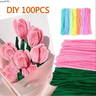 100Pcs/set Chenille Stems Stick Twisting Bar Bouquet Material Encrypted Hair Roots Handmade DIY Flow