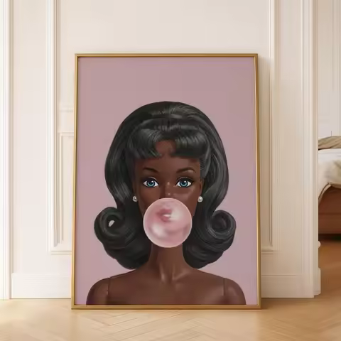 1pc Unframed Bubblegum Black Girl Fashion Retro Pop Art Canvas Poster Trendy Y2K Preppy Wall Art Aes