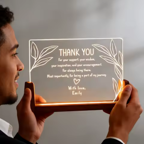 Personalized LED Acrylic Plaque Custom Light Up Thank You Gift with Wooden Base Teacher Mentor Emplo