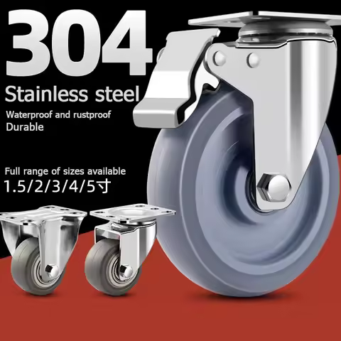 304 Stainless Steel Swivel Casters 1.5/2/3/4/5 Inches TPR Silent Rubber Wheels Waterproof Rustproof 