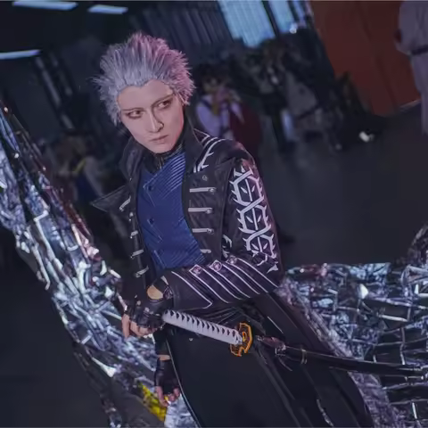 Game DMC5 Cosplay Vergil Costume Nelo Complete Outfit With Boots Suit Jacket Vest Vergil Wig Men Hal