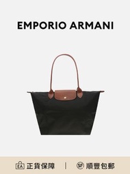 Longchamp 黑色帆布拼牛皮大容量手提包 簡約百搭[平行進口]