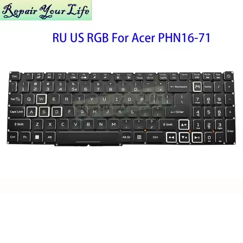 US RU RGB Backlit Keyboard For Acer Predator Helios PHN16-71 PH317-55 LG5P-A52BWL NK151310B Russian 