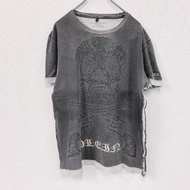 古著PILIPP PLEIN HOMME 短袖T卹，骷髏頭和水鑽印花，深灰色，XL碼