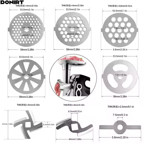 Meat Grinder Pinion Mixer Spare Parts Meat Grinder Knife Stainless Steel Grille for Food Grinder Acc