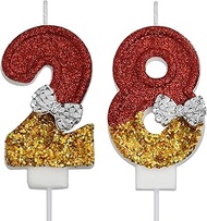 28th 82nd Birthday Candles, Red 82 28 Year Old Number Birthday Candles, Happy Birthday Party Cake To