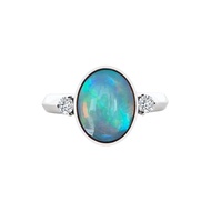 FAR EAST 18K/ 750 White Gold Opal Diamond Ring