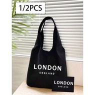 1/2pcs Bag, Handbag, White "London" Letter Print Fun Cosmetic Bag, Personalized Wedding Gift Bag, La