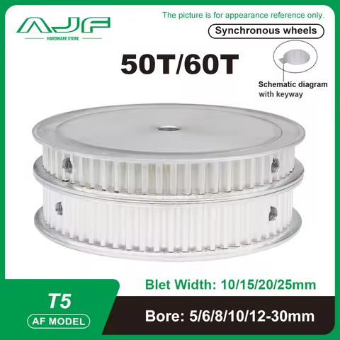 T5 Timing Pulley 50Teeth 60Teeth T5 Pulley Bore 5-30mm Belt Width 10/15/20mm T5 Synchronous Wheel T5