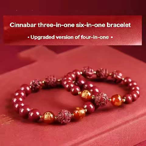 8mm Lucky Feng Shui Triple Protection Zodiac Bracelet for Women Chinese Red Cinnabar Prayer Bead Att