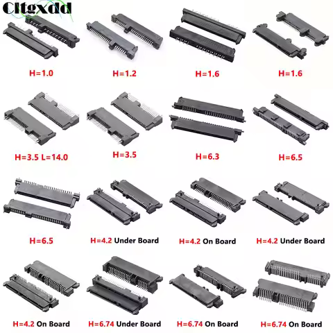 1pcs SATA 7+15P 22Pin Female Socket H=1.0/1.2/1.6/3.5//6.3/6.5 Clamp SMT Patch H=4.2/5.0/6.74 On/Und