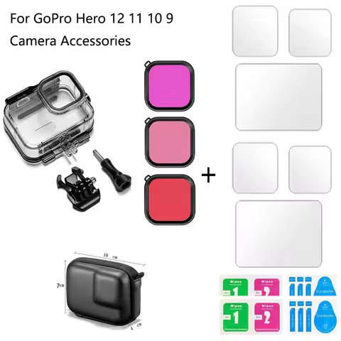 Underwater 60m Waterproof Dive Case+Filter+Mini Carrying Bag+9H Tempered Glass for GoPro Hero 12 11 