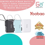 YOOBAO Q12Pro 10000MAH 35W PD QC3.0 FAST CHANGING POWERBANK WITH TYPE-C BUILT-IN CABLE 3C Certificat