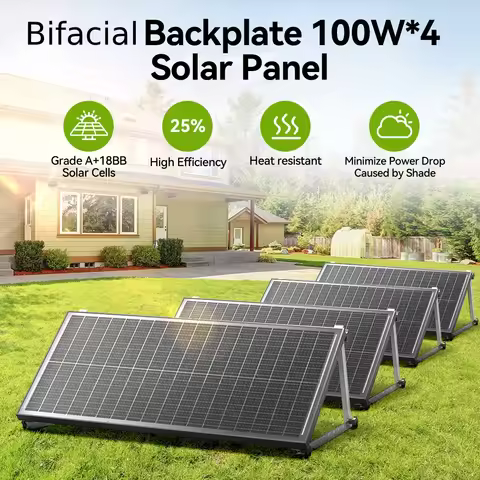 Rvpozwer 12V 400W/200W/100W Bifacial Solar Panel Monocrystalline 25.5% High-Efficiency 18BB Cells PV